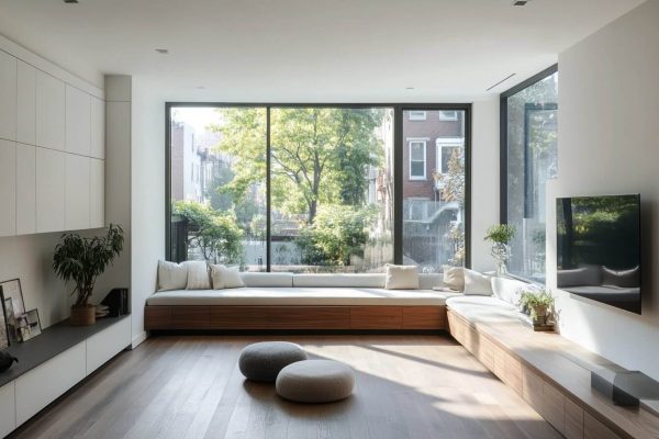 Bedroom Window Seat Built In Construction With Hidden Storage Below